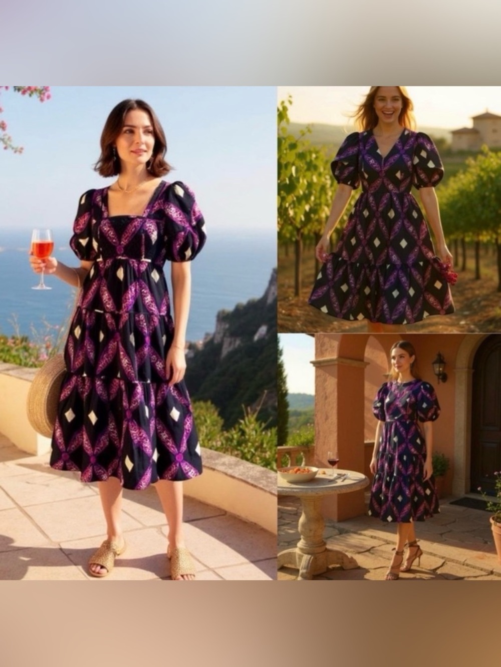 Ulla Johnson Dress Nora Midi Puff Sleeve Pockets Cotton Shibori Whimsy NWT $445
